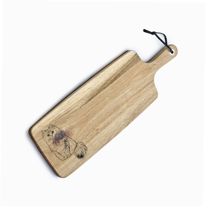 Personalised Persian Cat Sitting Engraved Acacia Serving Board