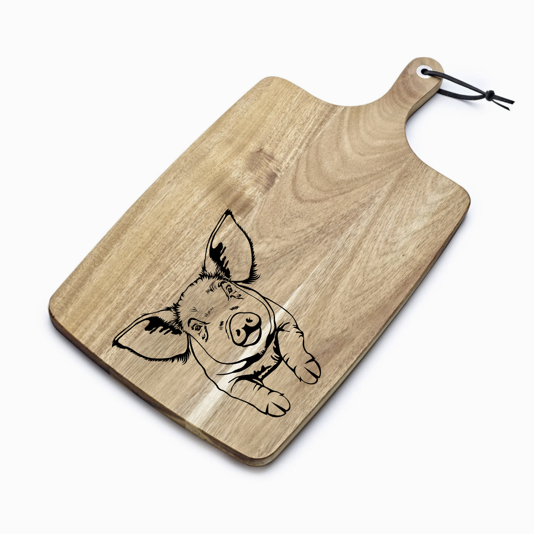 Personalised Pig Face Engraved Acacia Serving Board