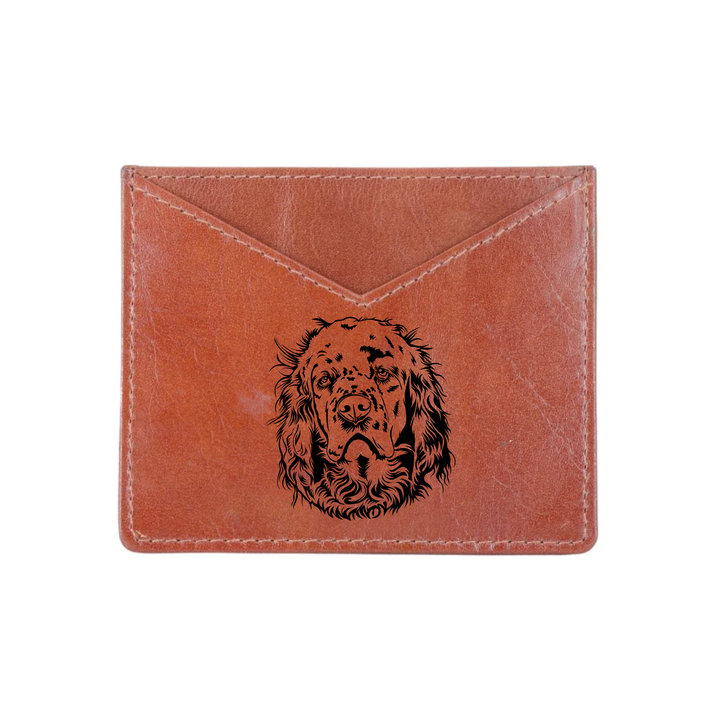 Clumber Spaniel Face Engraved Genuine Leather Cardholder