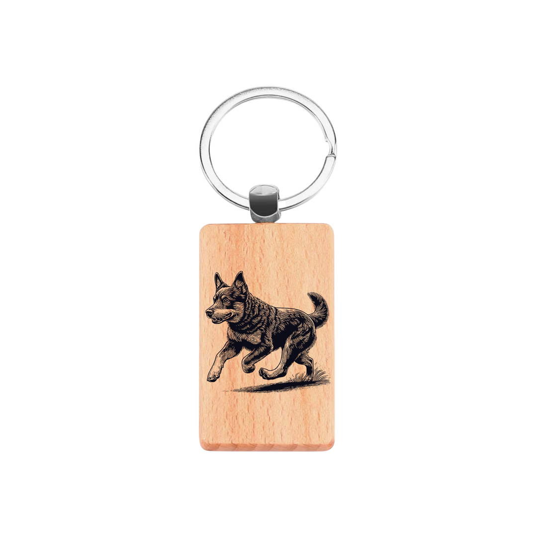 Lancashire Heeler Running Engraved Rectangle Wooden Keyring