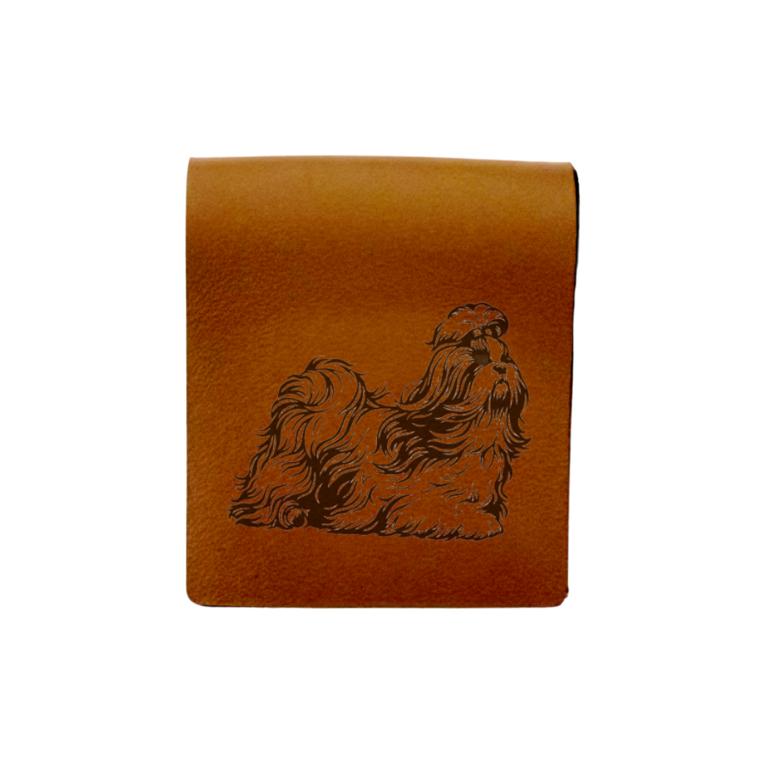Shih Tzu Running Engraved Genuine Leather Magnetic Bookmark