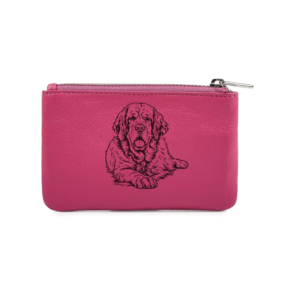 Clumber Spaniel Lying Down Engraved Genuine Leather Coin Purse (Multiple Colour Options)