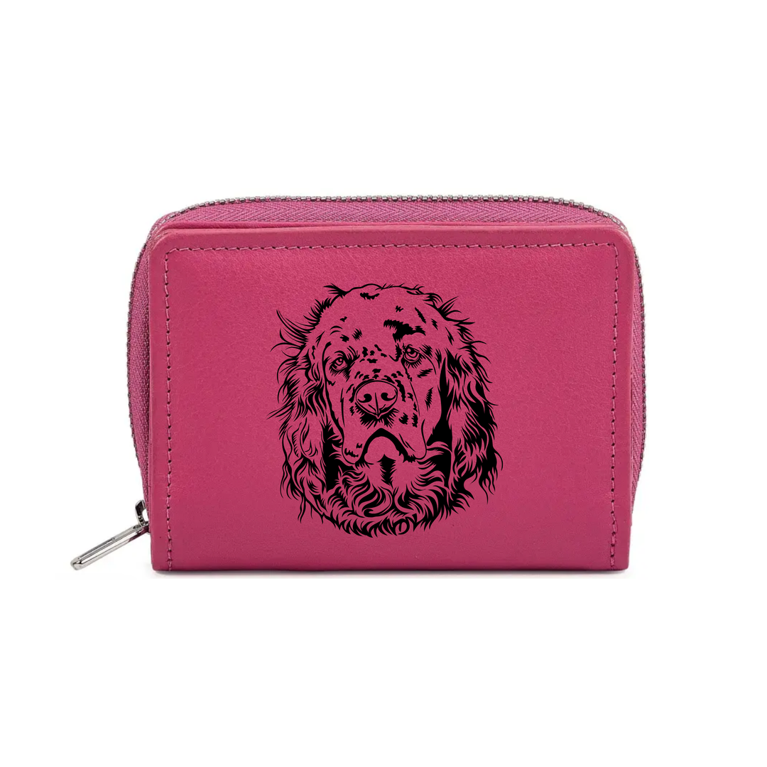 Clumber Spaniel Face Engraved Small Leather Purse (Green/Pink/Blue/Red)