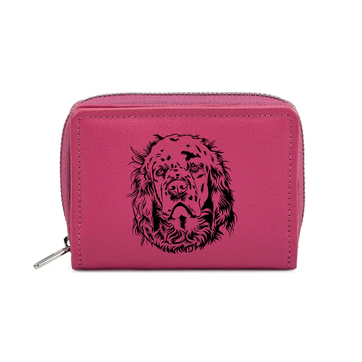 Clumber Spaniel Face Engraved Small Leather Purse (Green/Pink/Blue/Red)