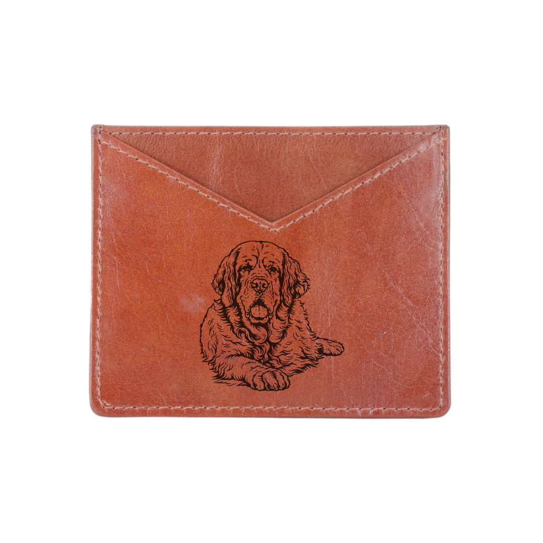 Clumber Spaniel Lying Down Engraved Genuine Leather Cardholder