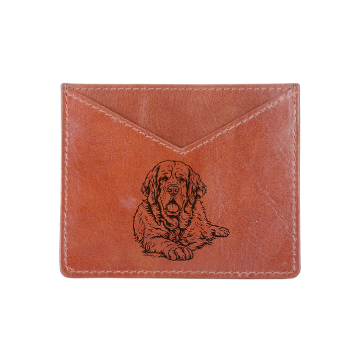 Clumber Spaniel Lying Down Engraved Genuine Leather Cardholder