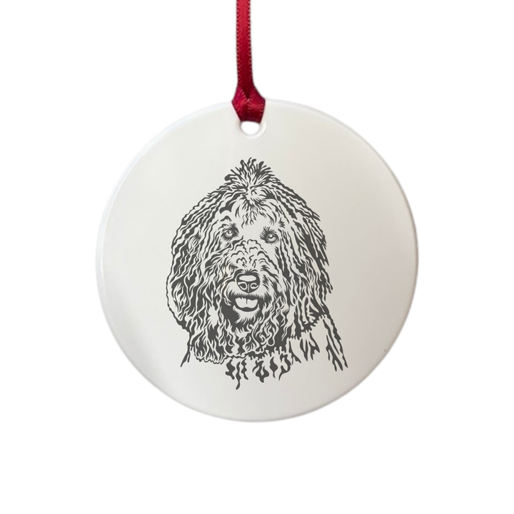Personalised Komondor Face Engraved White Acrylic Decoration