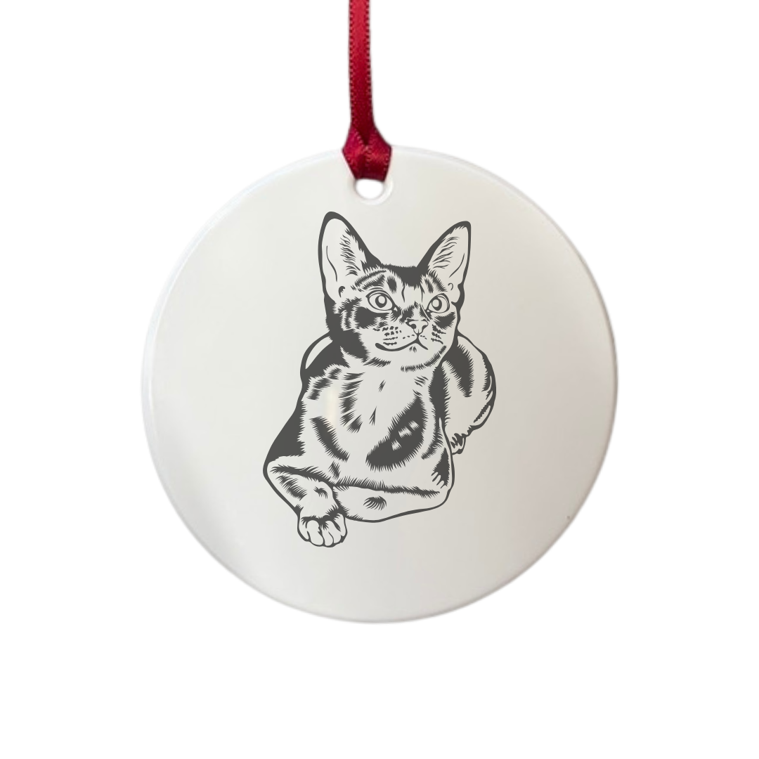 Personalised Abysinnian Cat Engraved White Acrylic Decoration