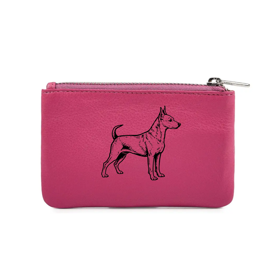 Miniature Pinscher Standing Engraved Genuine Leather Coin Purse (Multiple Colour Options)