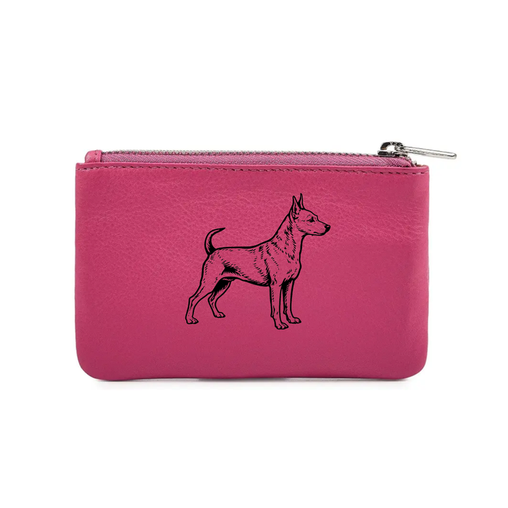 Miniature Pinscher Standing Engraved Genuine Leather Coin Purse (Multiple Colour Options)