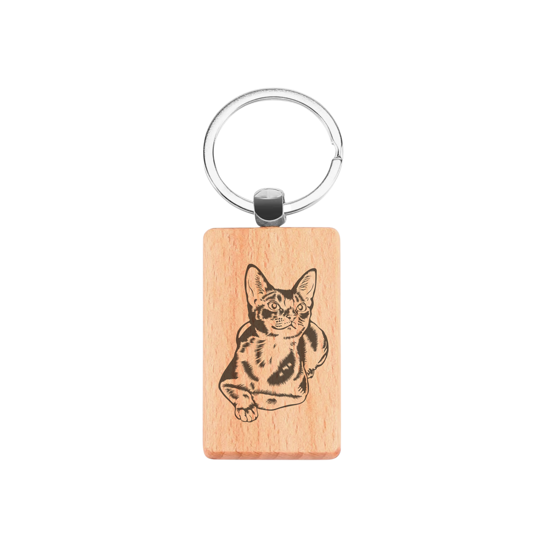 Abysinnian Cat Engraved Rectangle Wooden Keyring