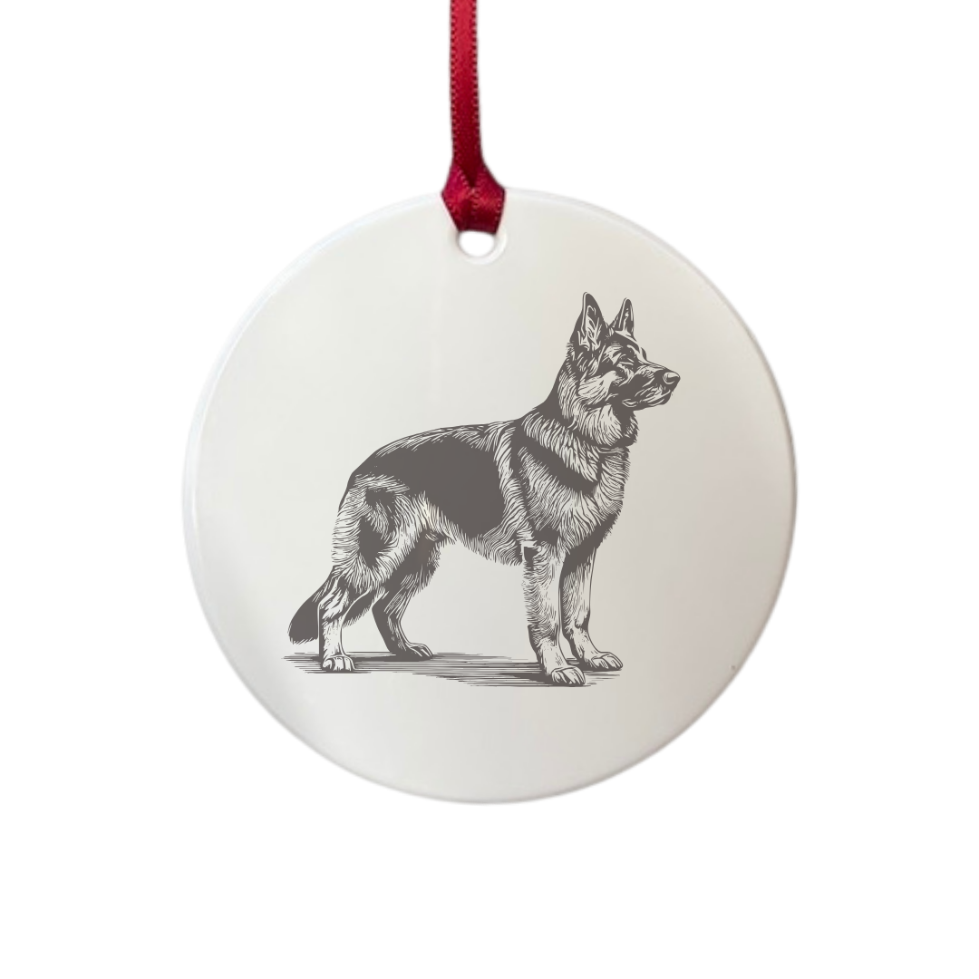 Personalised German Shepherd Alsatian Standing  Engraved White Acrylic Decoration
