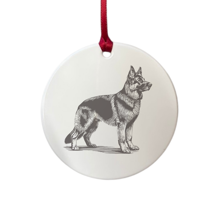 Personalised German Shepherd Alsatian Standing  Engraved White Acrylic Decoration
