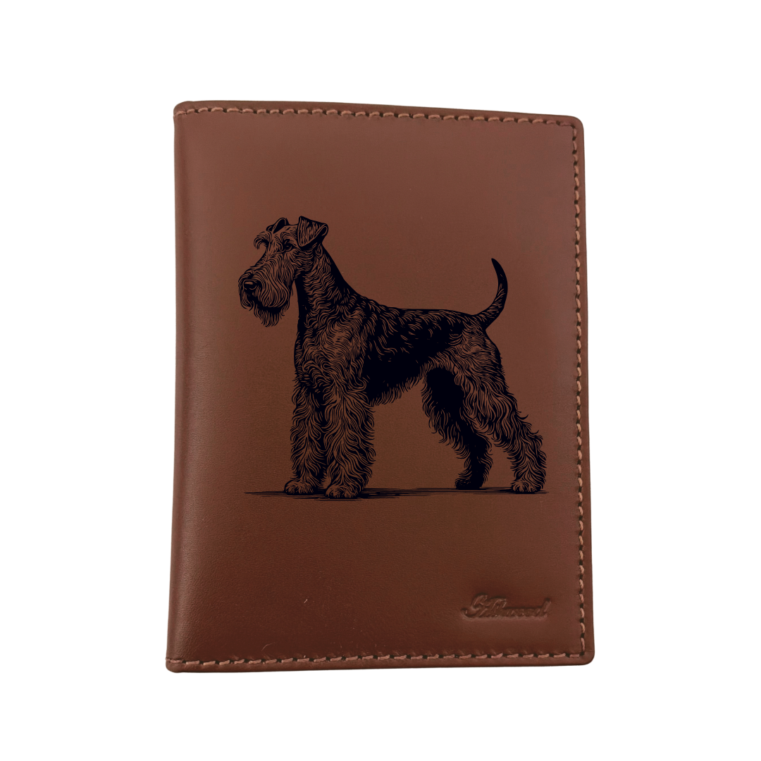 Irish Terrier Standing Engraved Leather Passport Cover