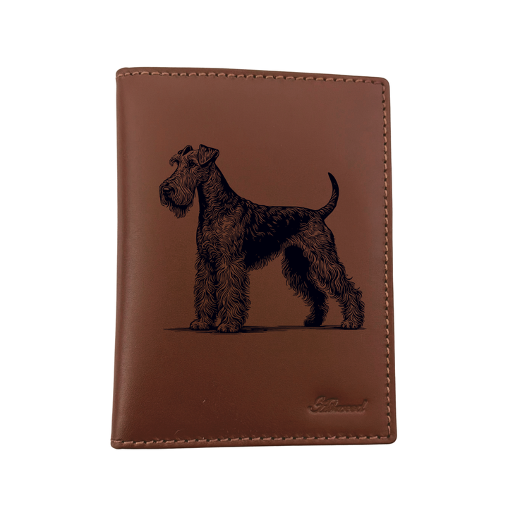 Irish Terrier Standing Engraved Leather Passport Cover