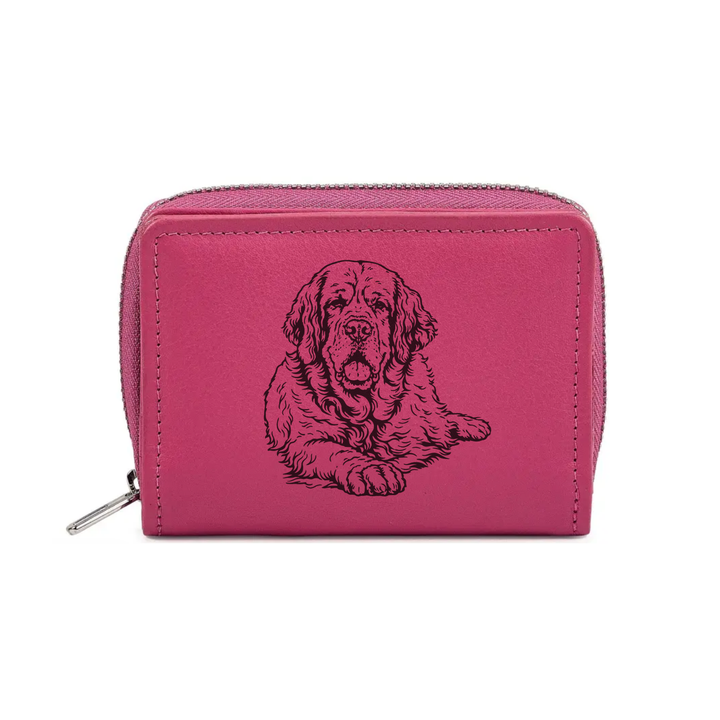 Clumber Spaniel Lying Down Engraved Small Leather Purse (Green/Pink/Blue/Red)