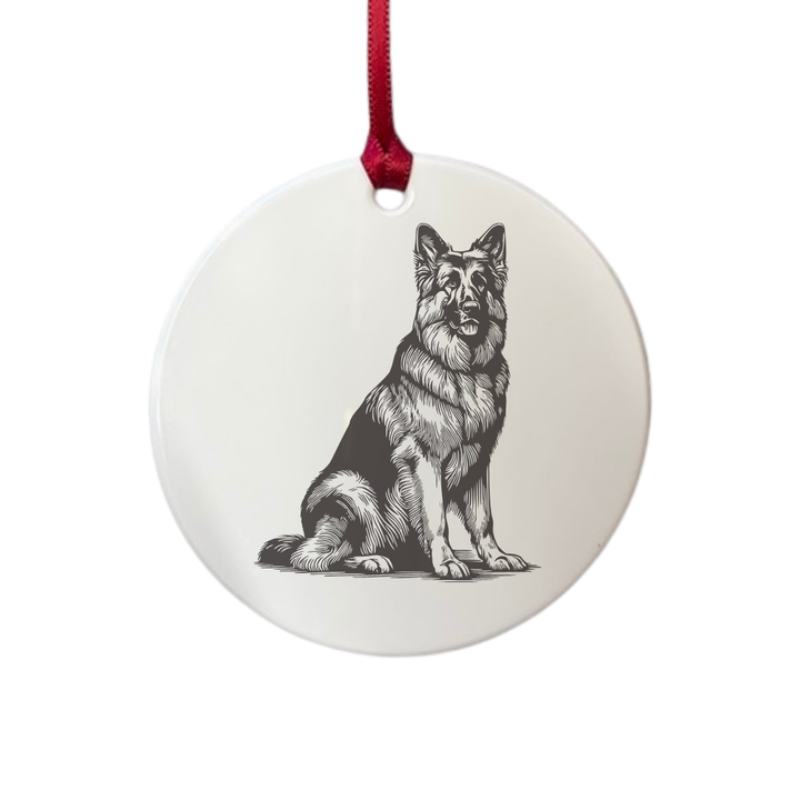 Personalised German Shepherd Alsatian Sitting  Engraved White Acrylic Decoration