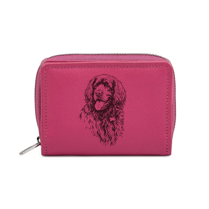 Sussex Spaniel Face Engraved Small Leather Purse (Green/Pink/Blue/Red)