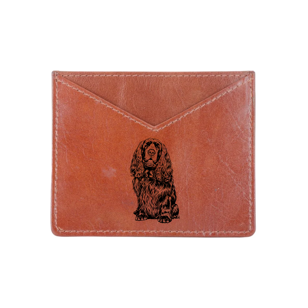 Sussex Spaniel Sitting Engraved Genuine Leather Cardholder