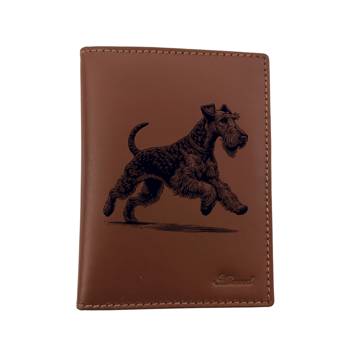 Irish Terrier Running Engraved Leather Passport Cover