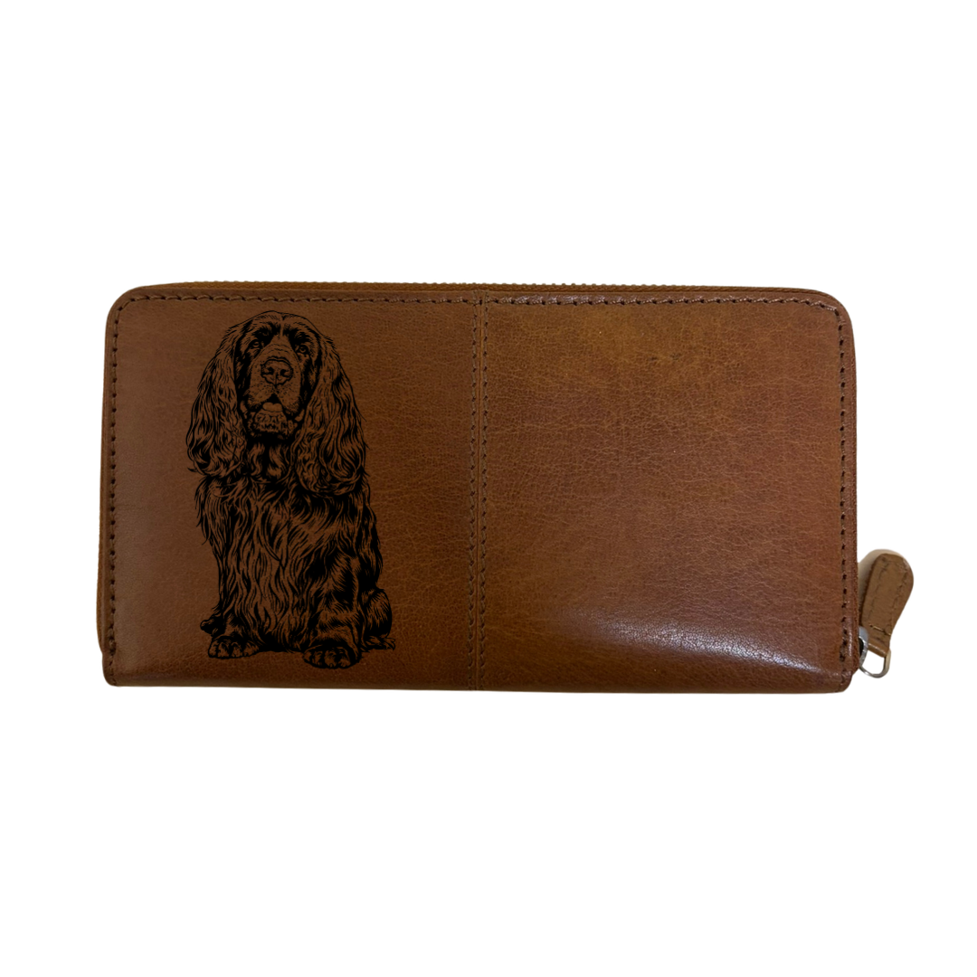 Sussex Spaniel Sitting Engraved Large Leather Purse