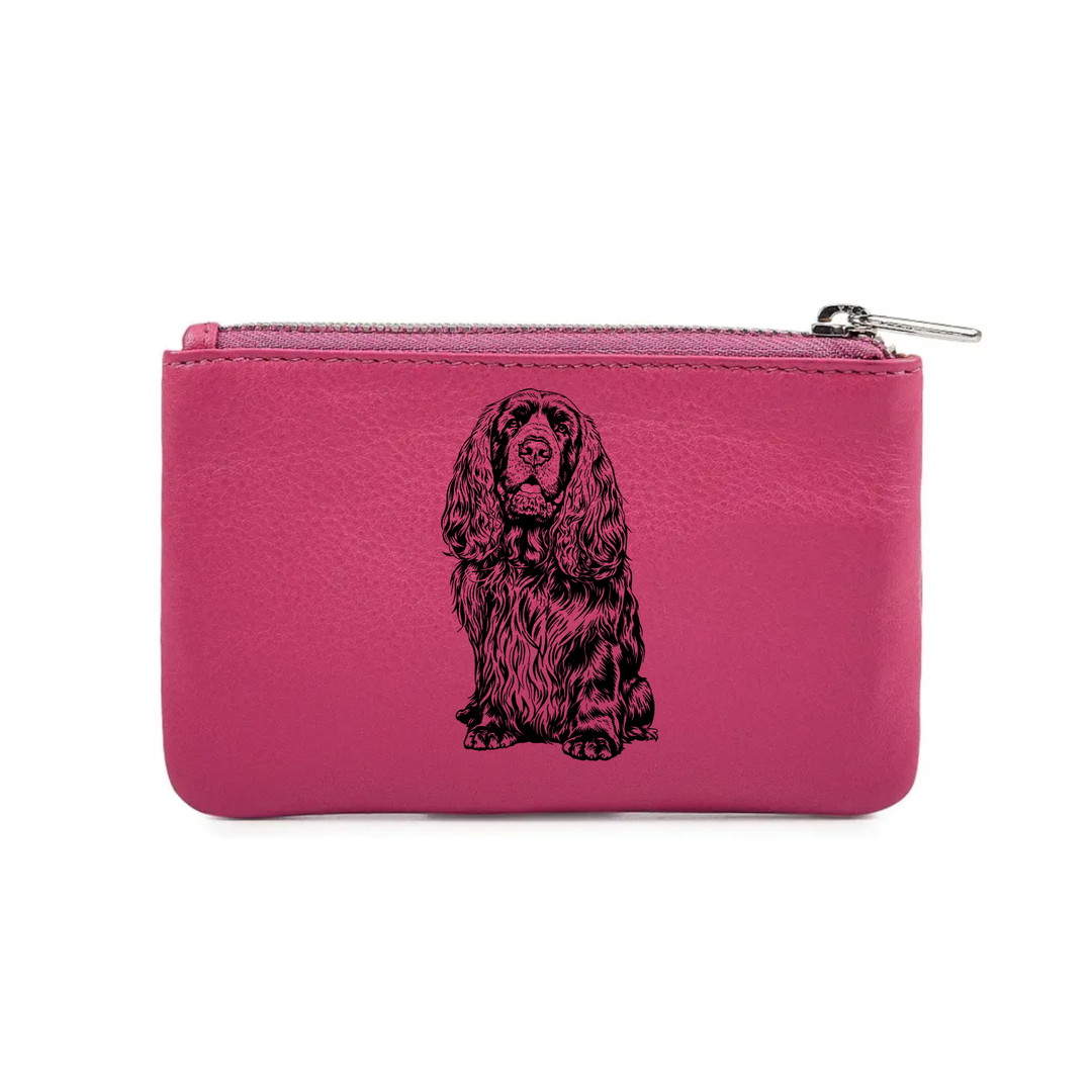 Sussex Spaniel Sitting Engraved Genuine Leather Coin Purse (Multiple Colour Options)