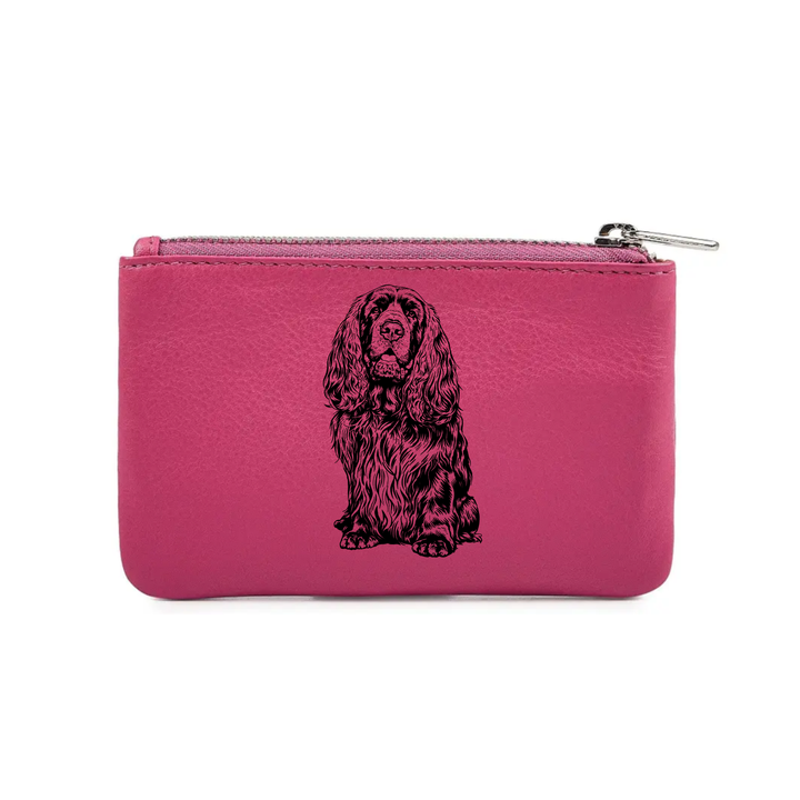 Sussex Spaniel Sitting Engraved Genuine Leather Coin Purse (Multiple Colour Options)