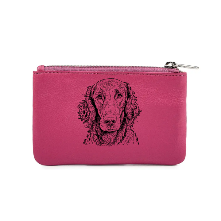 Flat Coat Retriever Engraved Genuine Leather Coin Purse (Multiple Colour Options)