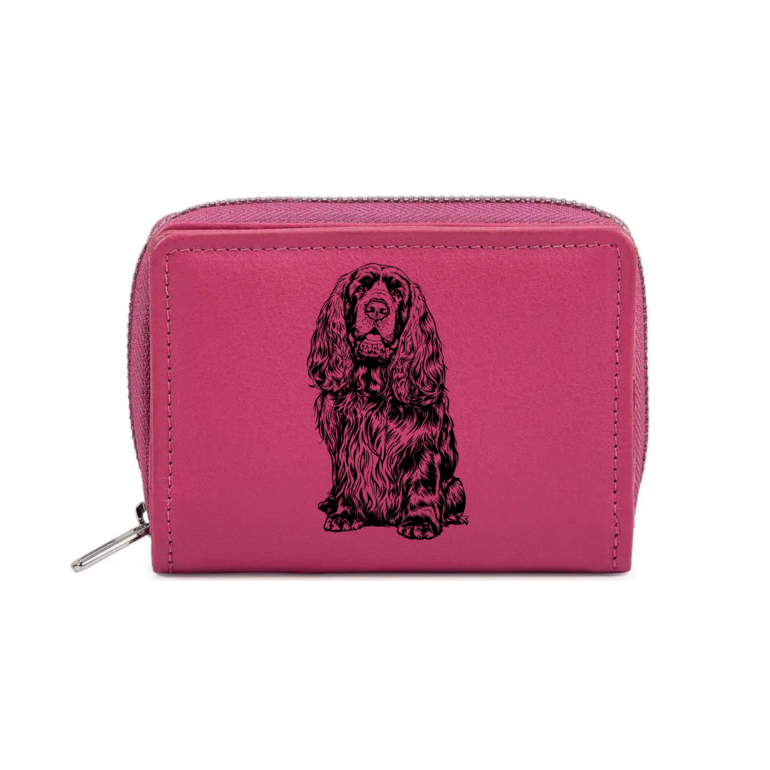 Sussex Spaniel Sitting Engraved Small Leather Purse (Green/Pink/Blue/Red)