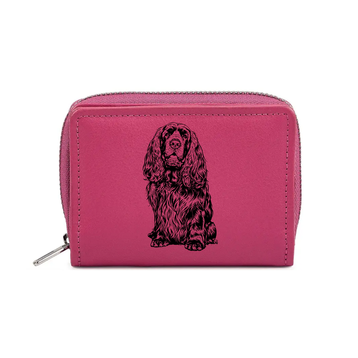 Sussex Spaniel Sitting Engraved Small Leather Purse (Green/Pink/Blue/Red)
