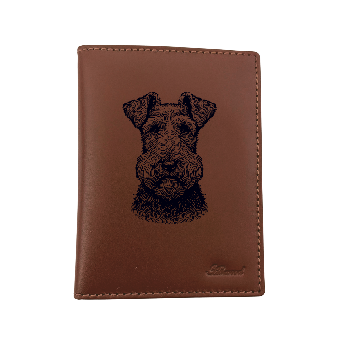 Irish Terrier Face Engraved Leather Passport Cover
