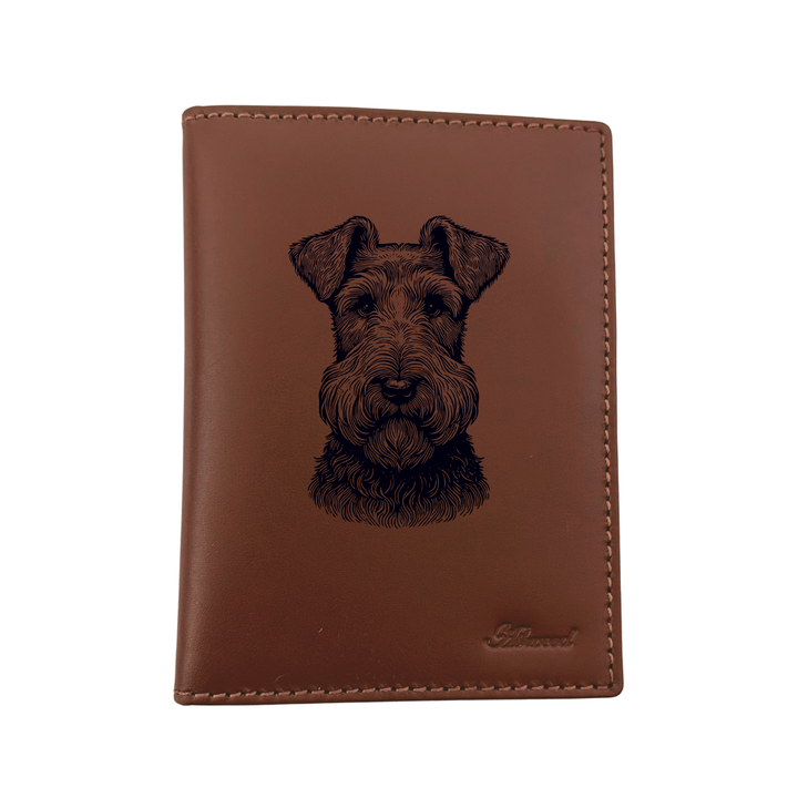 Irish Terrier Face Engraved Leather Passport Cover