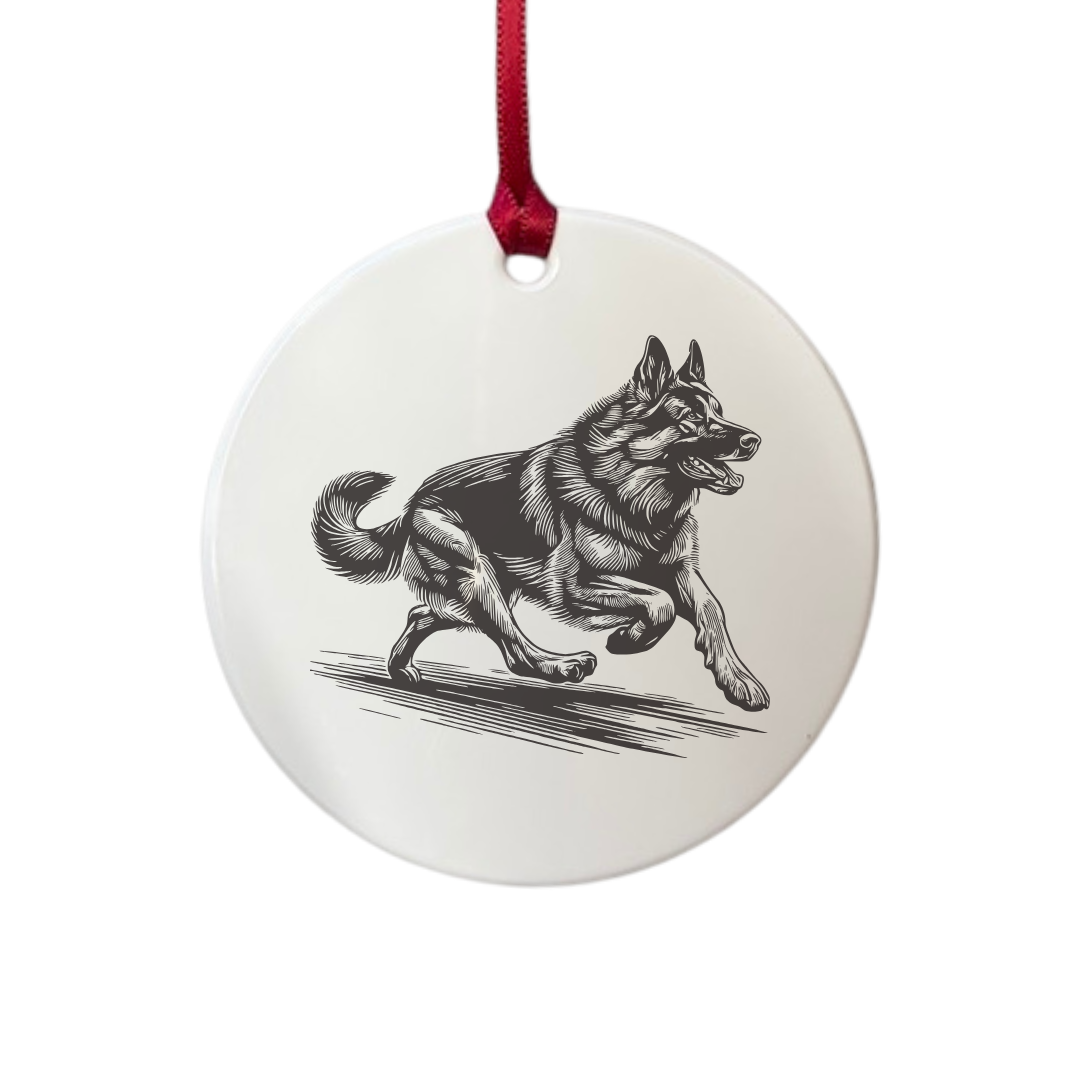 Personalised German Shepherd Alsatian Running Engraved White Acrylic Decoration