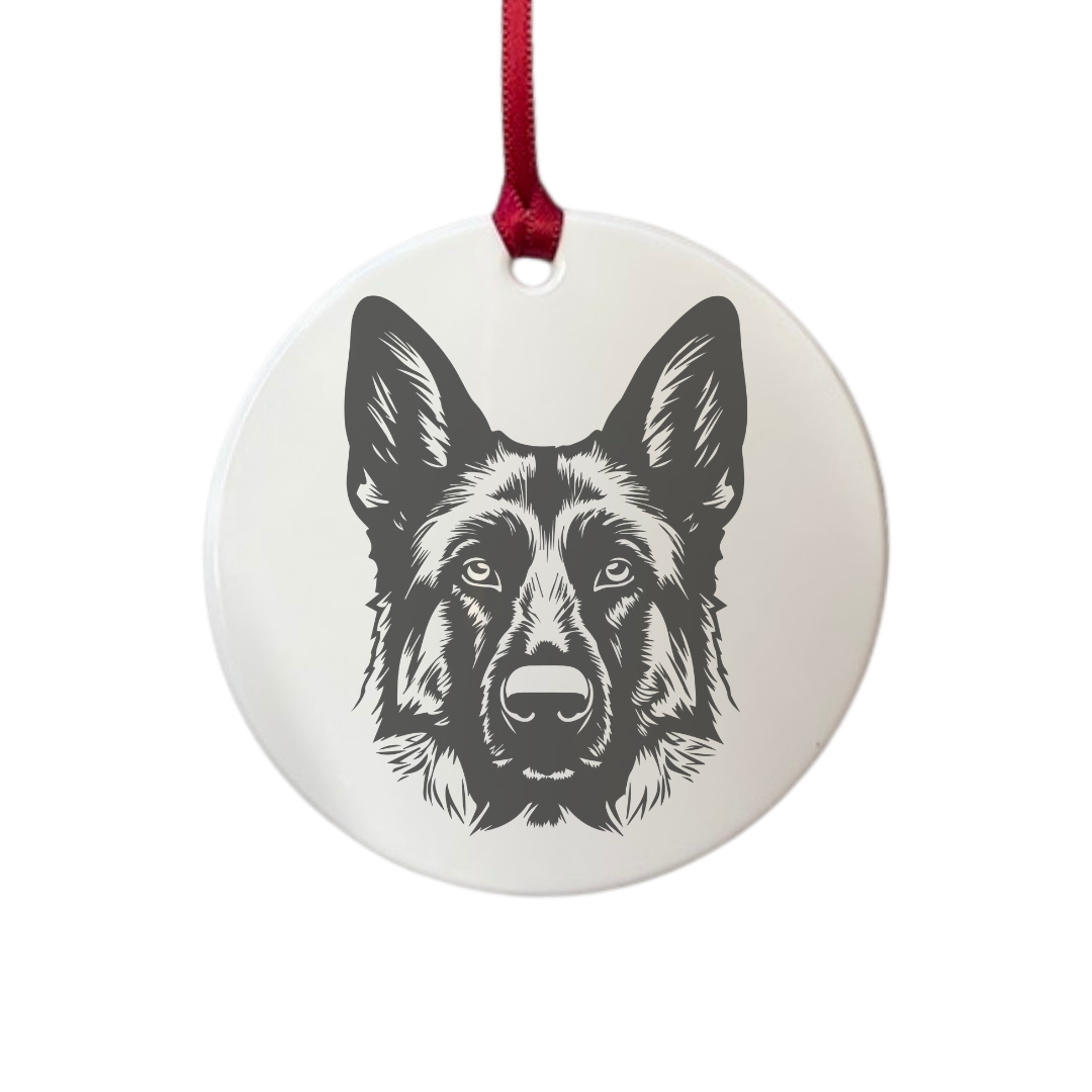 Personalised German Shepherd Alsatian Face Engraved White Acrylic Decoration