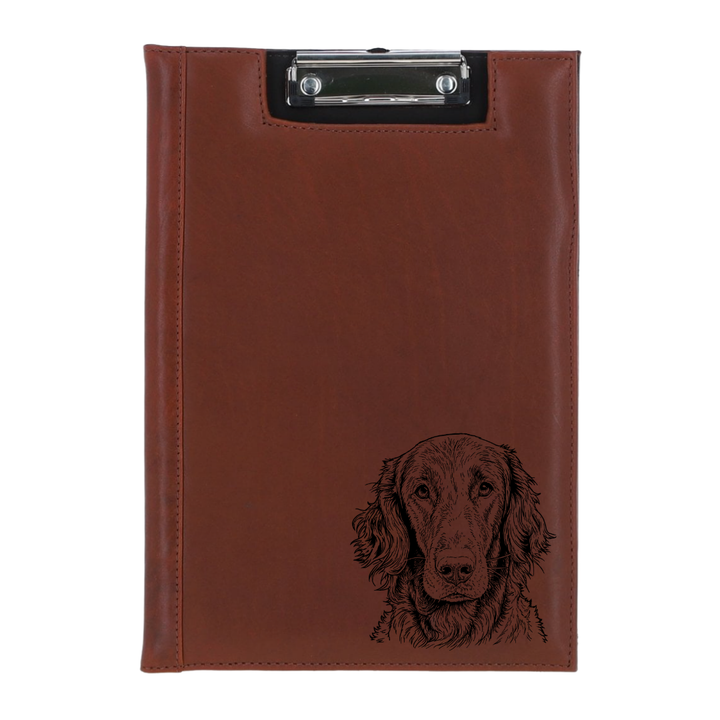 Flat Coat Retriever Face Engraved Leather Clipboard