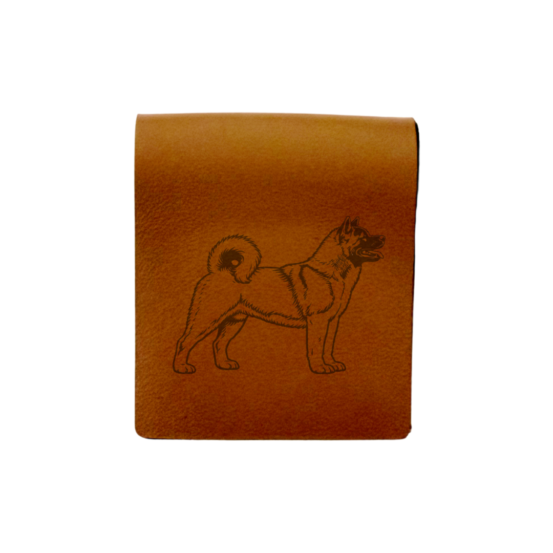 Akita Standing Engraved Genuine Leather Magnetic Bookmark