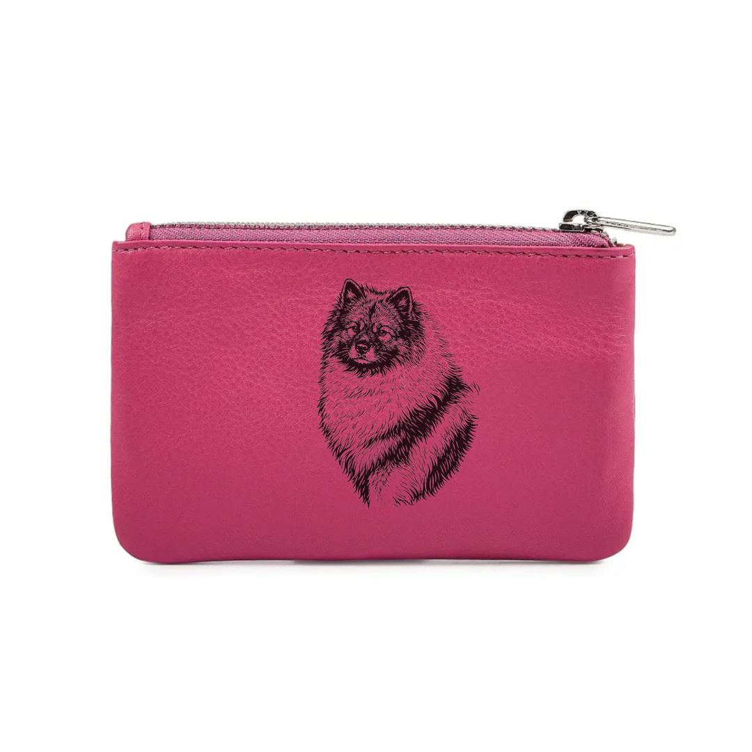 Keeshond Engraved Genuine Leather Coin Purse (Multiple Colour Options)