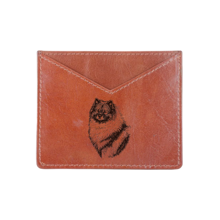 Keeshond Engraved Genuine Leather Cardholder
