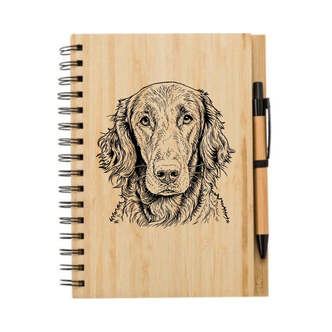 Flat Coat Retriever Face Engraved Illustration Engraved Notebook