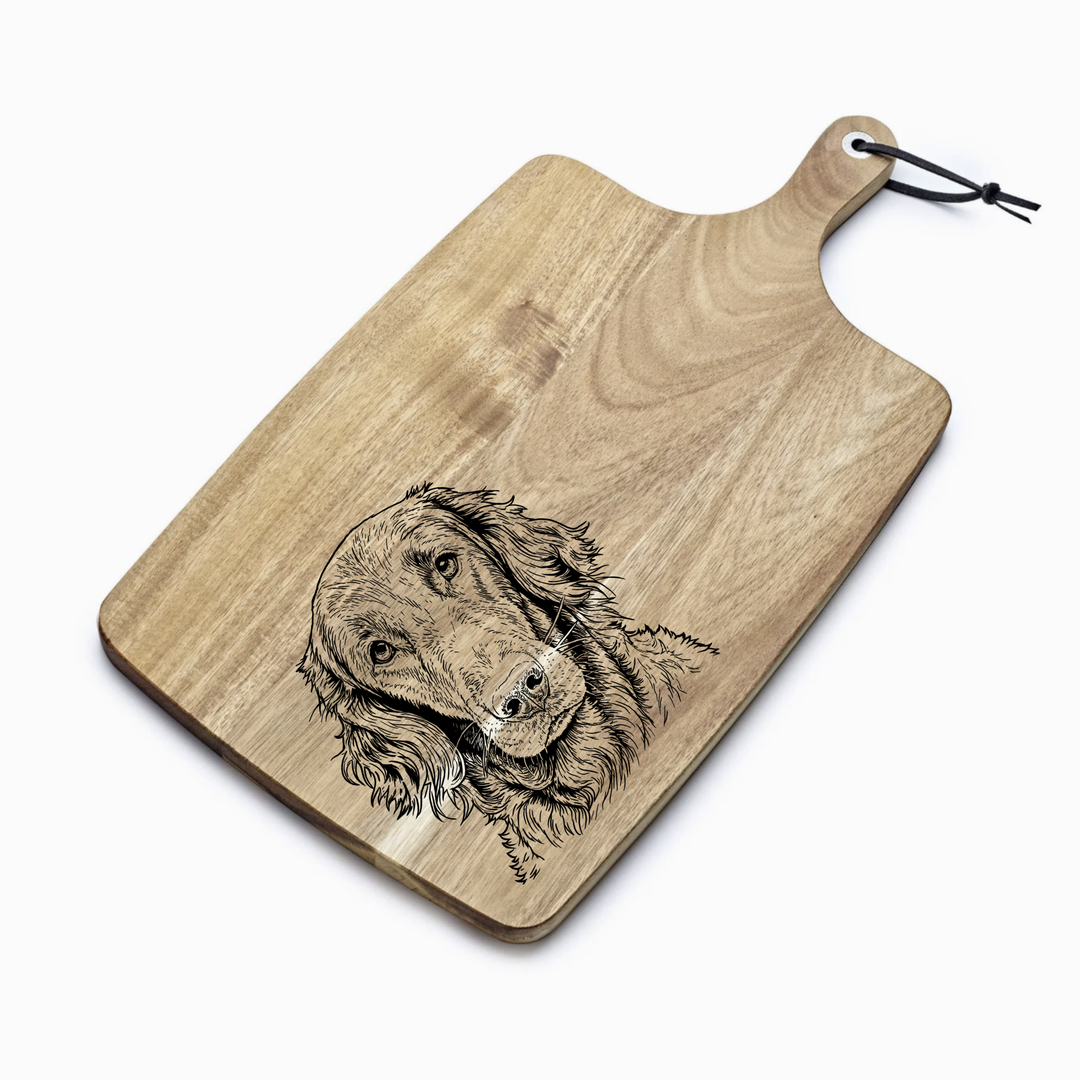 Personalised Flat Coat Retriever Face Engraved Acacia Serving Board
