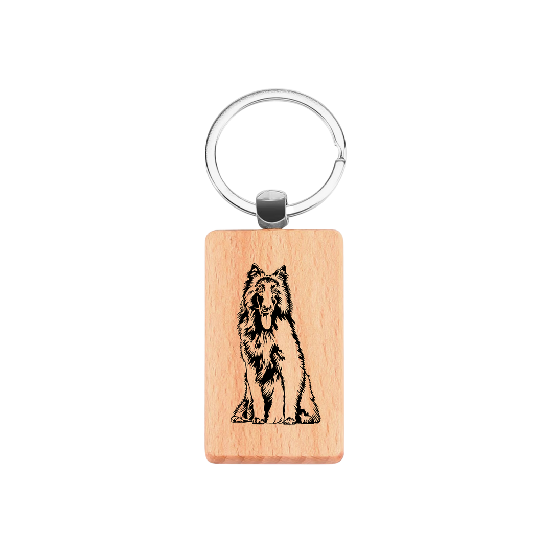 Belgian Shepherd Engraved Rectangle Wooden Keyring