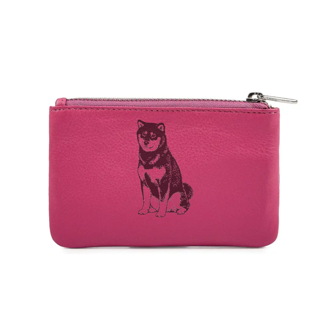 Japanese Shiba Inu Sitting Engraved Genuine Leather Coin Purse (Multiple Colour Options)