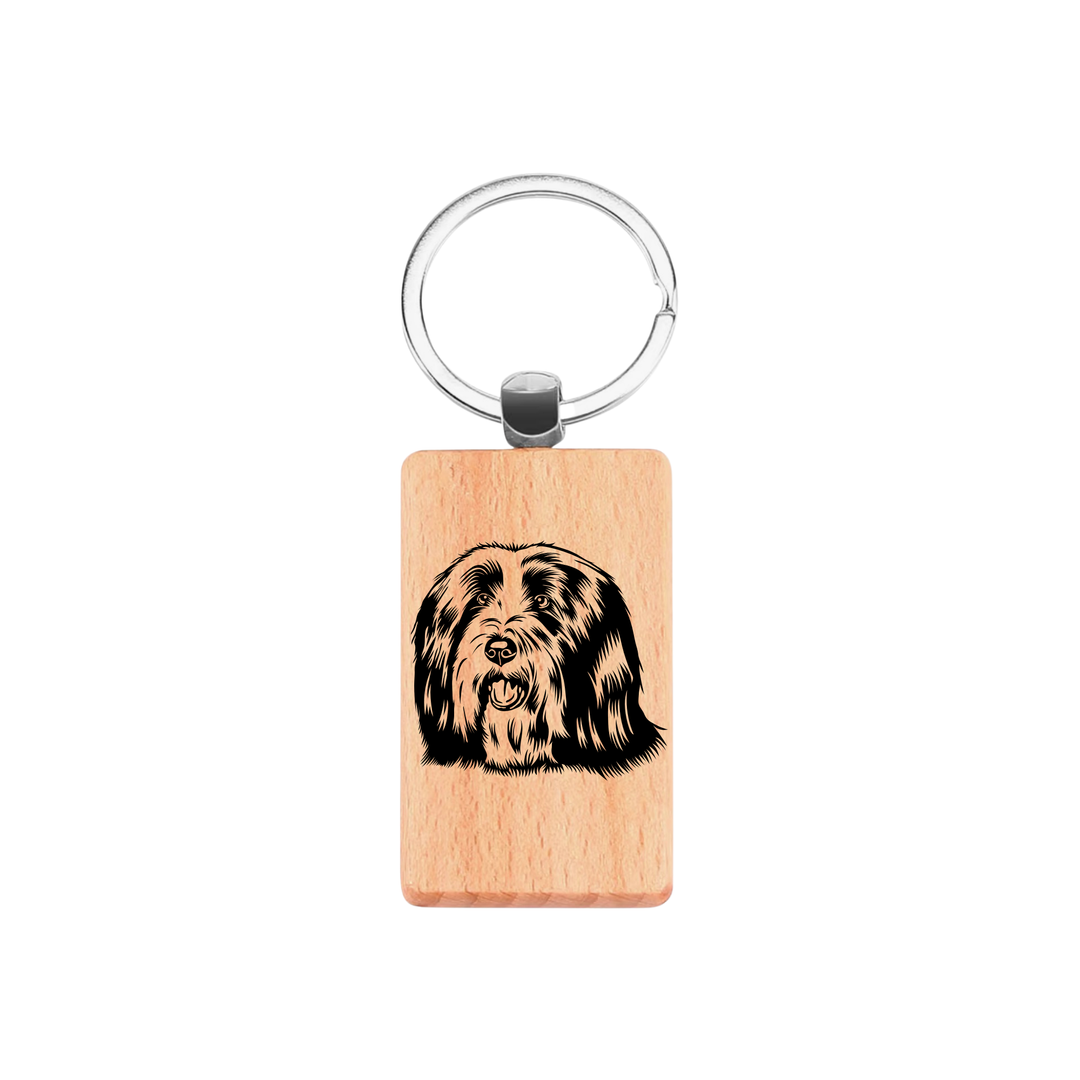 Bearded Collie Face Engraved Rectangle Wooden Keyring