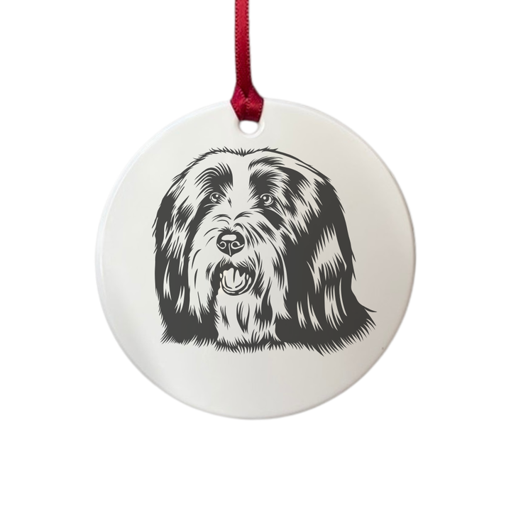 Personalised Bearded Collie Face Engraved White Acrylic Decoration