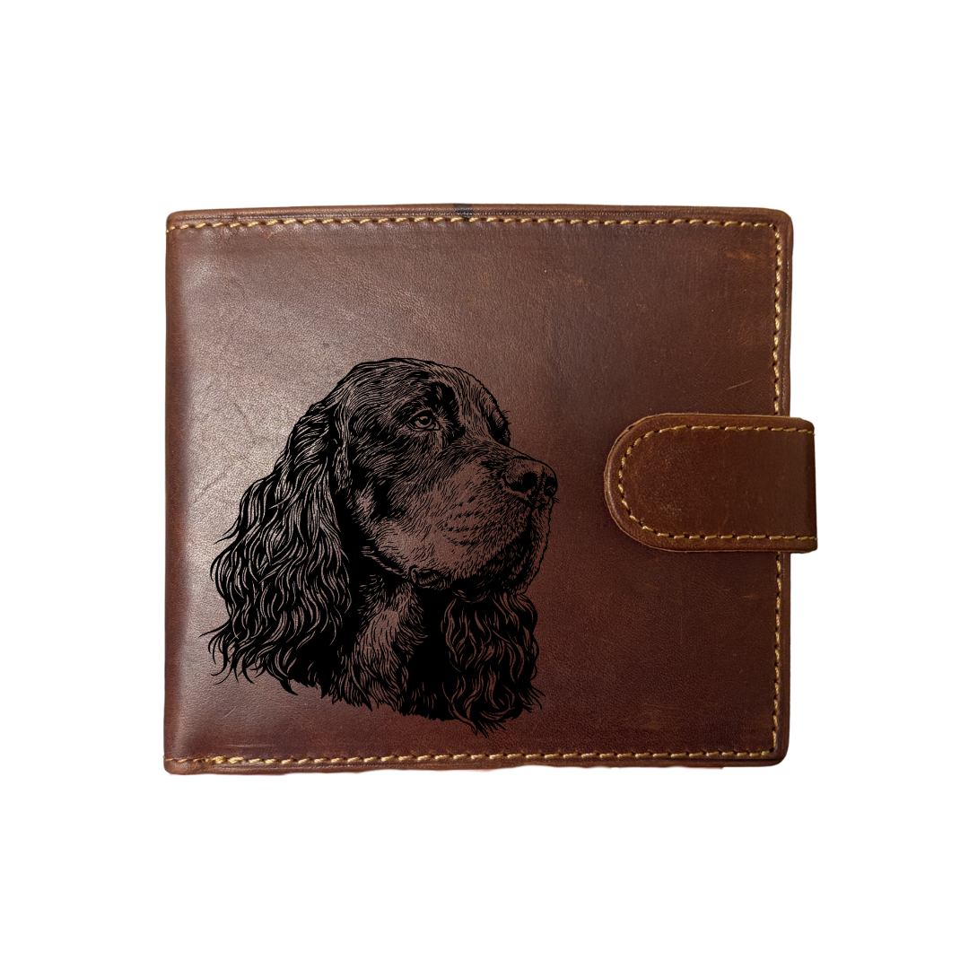 Personalised Gordon Setter Face Engraved Dark Tan Genuine Leather Wallet