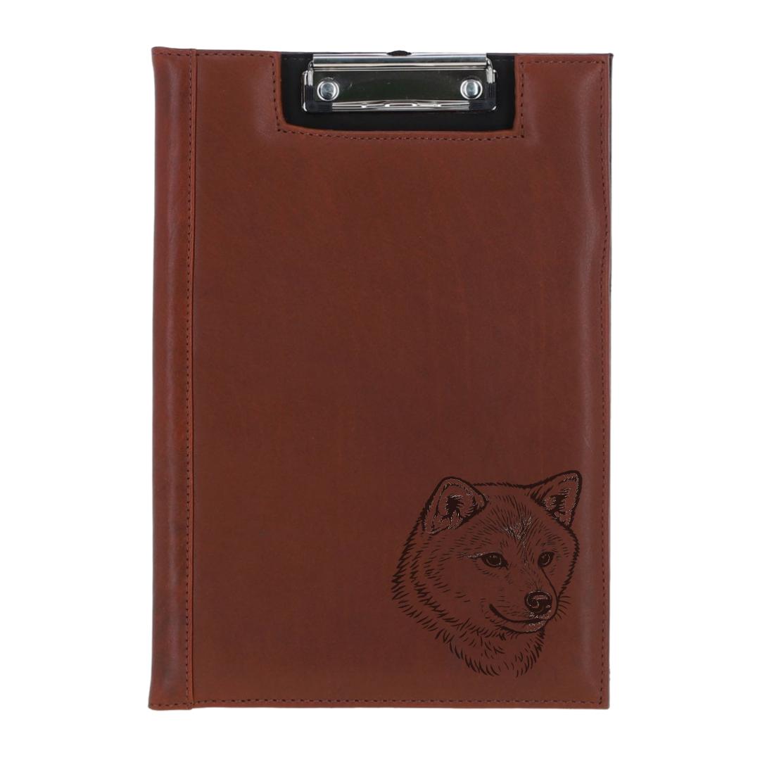 Japanese Shiba Inu Face Engraved Leather Clipboard