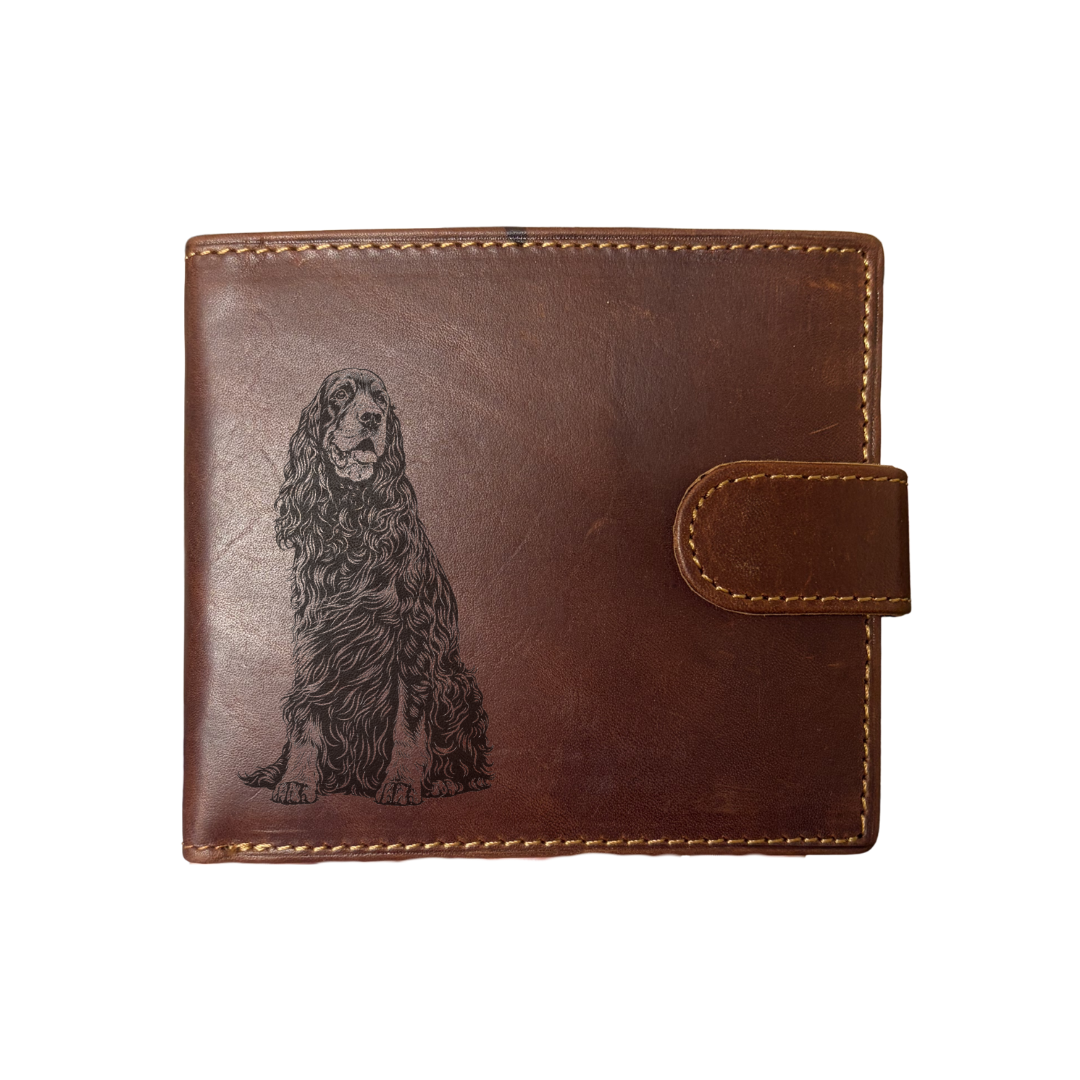 Personalised Gordon Setter Sitting Engraved Dark Tan Genuine Leather Wallet