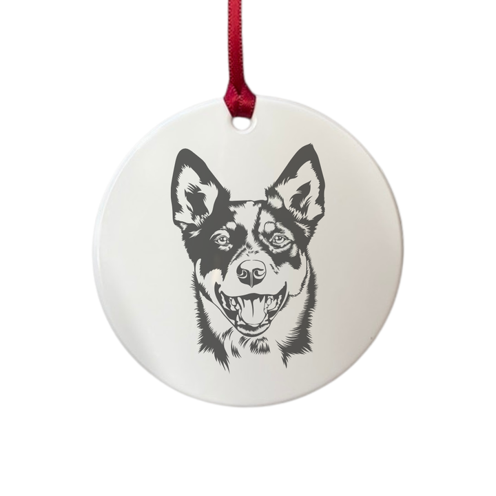 Personalised Australian Cattle Dog Face Engraved White Acrylic Decoration