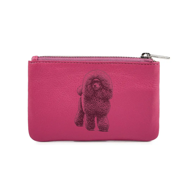 D Poodle Standing Engraved Genuine Leather Coin Purse (Multiple Colour Options)