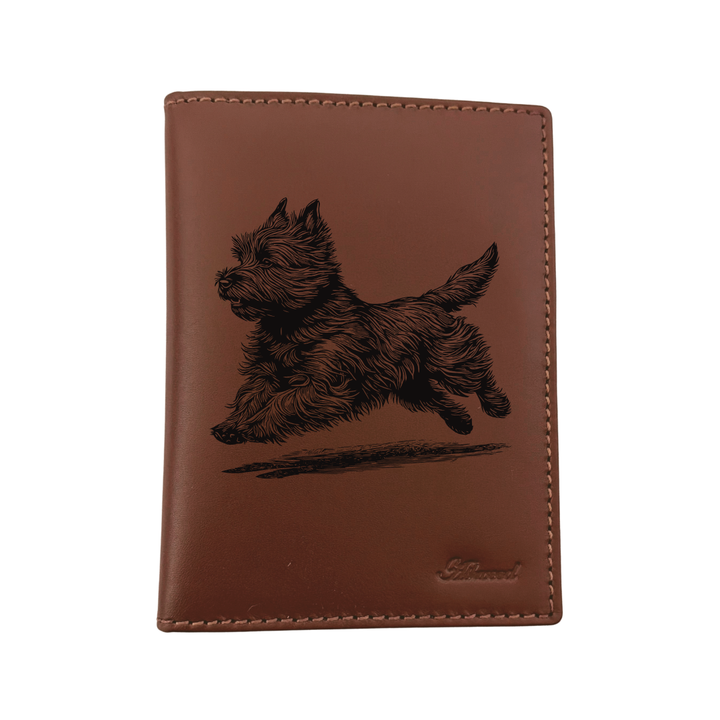 Cairn Terrier Running Engraved Leather Passport Cover
